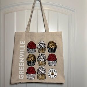 LE Greenville Cupcake Natural Canvas Tote Bag, King Arthur Baking Co. Logo NWOT